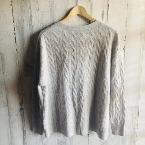 NWOT C by Bloomingdale's 100% Cashmere Grandpa Cardigan M Cable Knit Gray - Picture 9 of 12